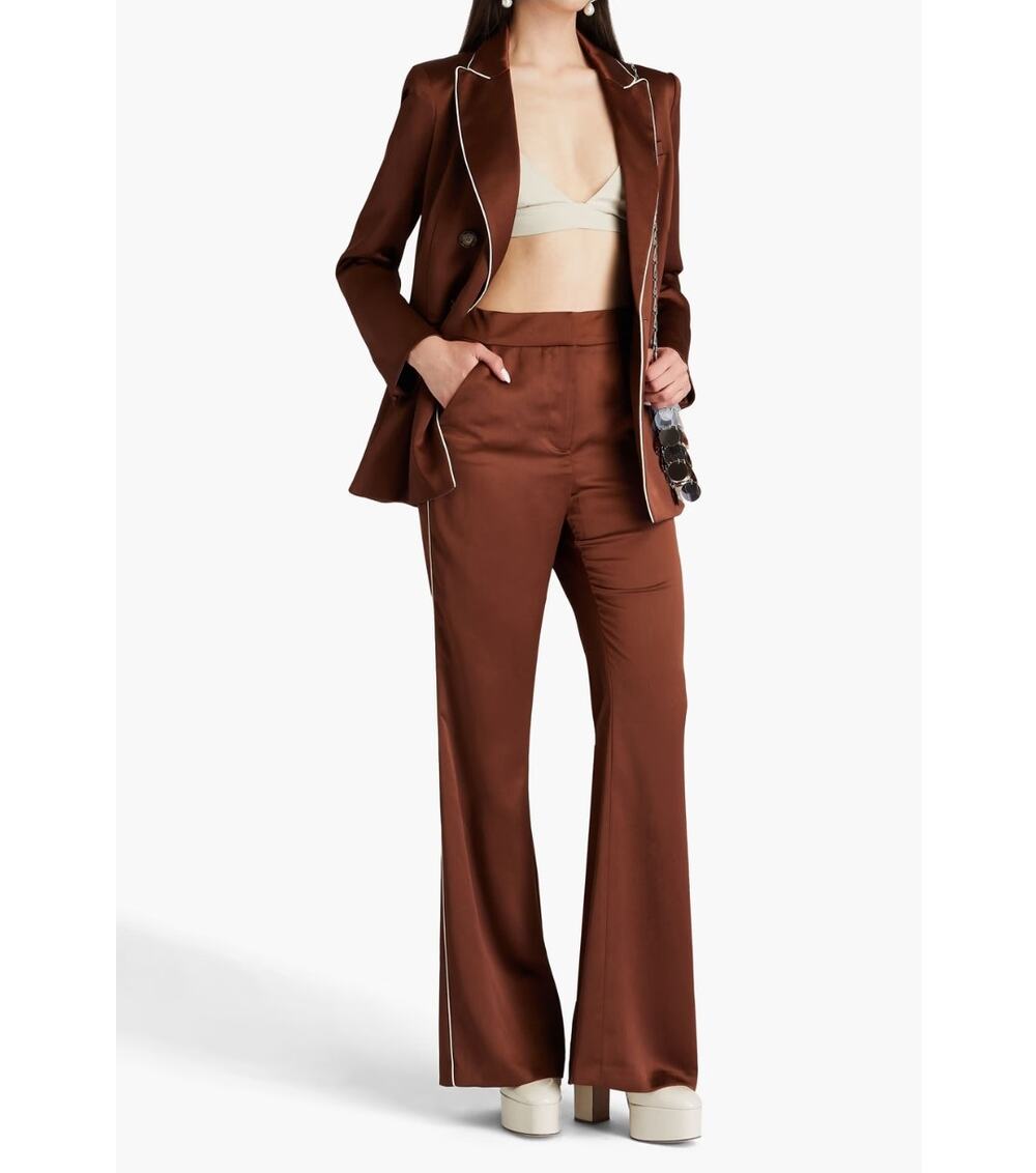 Veronica Beard Women's Brown Enrick Satin Flared Pinstripe Pants NWOT Size 10